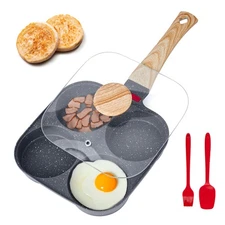 VEVOR 4 Holes Egg Pan Aluminium Omelette Skillet Nonstick Pancake Maker with Lid