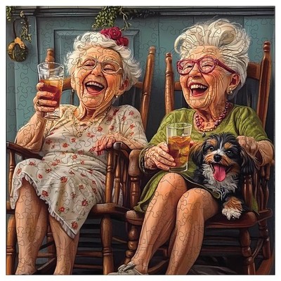 Leisurely Old Woman Wooden Puzzle   Unique Shaped Jigsaw for Adults Gift