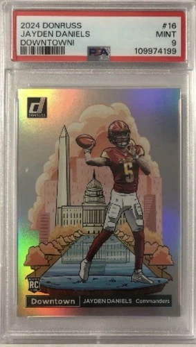 Panini Donruss 2024 Downtown Jayden Daniels #16 Rookie Commanders PSA 9