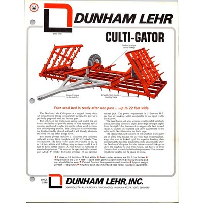 Dunham Lehr Inc Culti-Gator Since 1846 Richmond IN Vintage Farming Leaflet SJ24