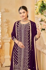 Purple Faux Georgette Embroidered Sharara Suit for Women  Party  Sangeet Wear