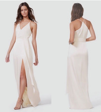 Halston Heritage NWT Long Formal Dress Silky Cream V-Neck Racer Back Leg Slit 12