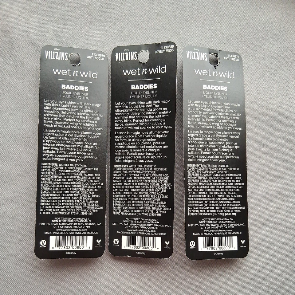 Nuevo delineador de ojos líquido Wet N Wild Disney Villains Baddies lote de 3 Foto 2 de 4
