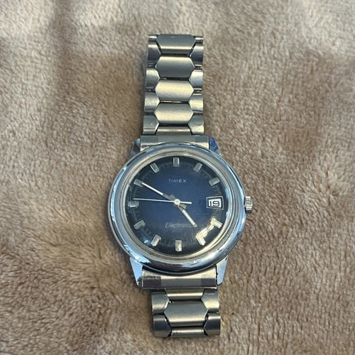 Timex Electric Dynabeat Watch Blue Dial Mens Vintage 1970s Retro