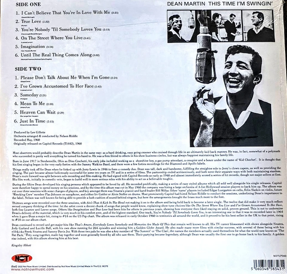 DEAN MARTIN - THIS TIME I'M SWINGIN - 180-GRAM PALE BLUE VINYL LP " NEW, SEALED - Image 2 of 2