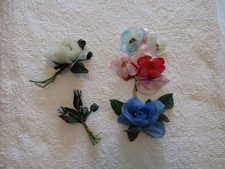 4 Vintage Millinery Hat Flowers Silk Chiffon Red--Blue--Pink---- 30