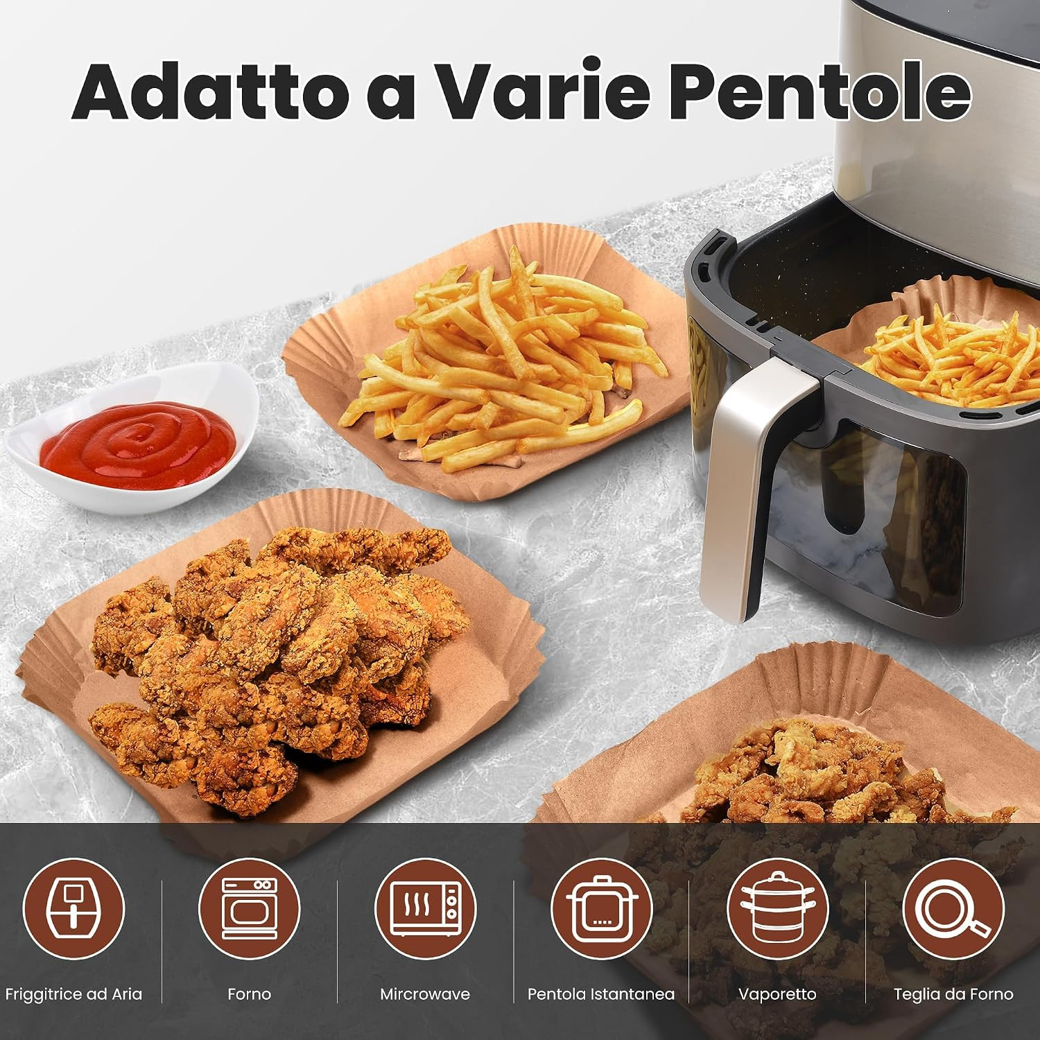 Carta per Friggitrice Ad Aria: 120 Pezzi Carta Forno per Friggitrice Ad Aria Qua foto 5
