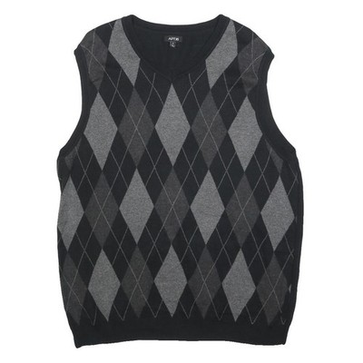 APT 9 Herren schwarz & grau gemustert ärmellos V-Ausschnitt Baumwolle Pullover XL Argyle Strick
