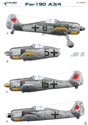 1:72 Decal German Focke-Wulf Fw-190 A3 / A4 Jg 5 - 7 Markierungen - Colibri 72052