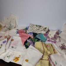 Vintage Handkerchief Hankies Ladies Linen Flowers Embroidery Prints 37 Piece