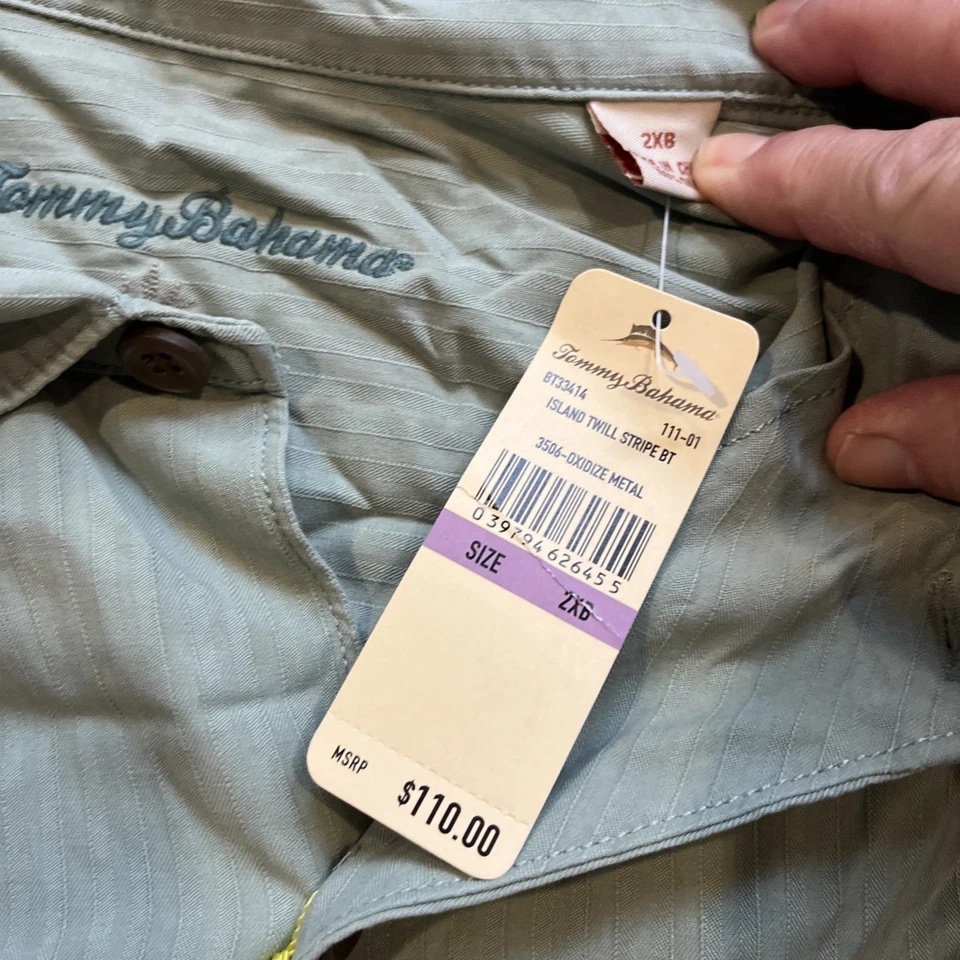 NUEVO CON ETIQUETAS Camisa Tommy Bahama 2XB Isla Sarga Rayas Oxidado Metal Seda Manga Corta Foto 4 de 4
