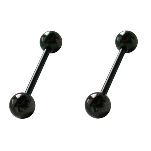 2 Piercings lengua negros barra flexible, largo 16mm, grosor 1,6mm, antialergico