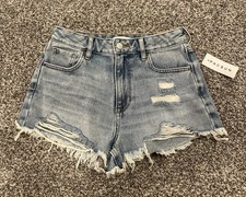 PacSun High Rise Festival Cut Off Denim Shorts Frayed Hem Light Blue Size 26