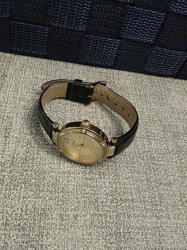GOLD GUESS U3838L BLACK LEATHER BAND WOMEN'S WATCH. NEW BATTERY INSTALLED. - Picture 4 of 11