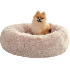 Calming Donut Dog Bed Anti-Anxiety Plush Pillow round Puppy Cat Bed 30" for Pets