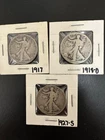 Walking Liberty 90% Silver Half Dollar 3 Coin Lot: 1917, 1918-D, and 1927-S