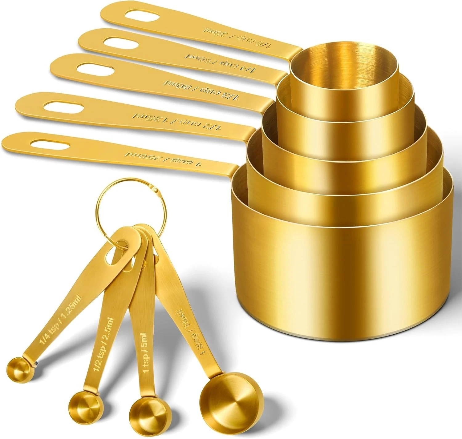 Gold Measuring Cups & Spoons Set of 9 Including 4 Measuring Spoons 5 Measuring