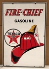 Vintage 1948 TEXACO FIRE CHIEF GASOLINE Gas Pump Sign -- Porcelain -- 3-12-48