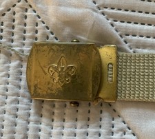 Boy Scouts Vintage 34  Belt w. Khaki Green Canvas Web  Brass Buckle Made In USA