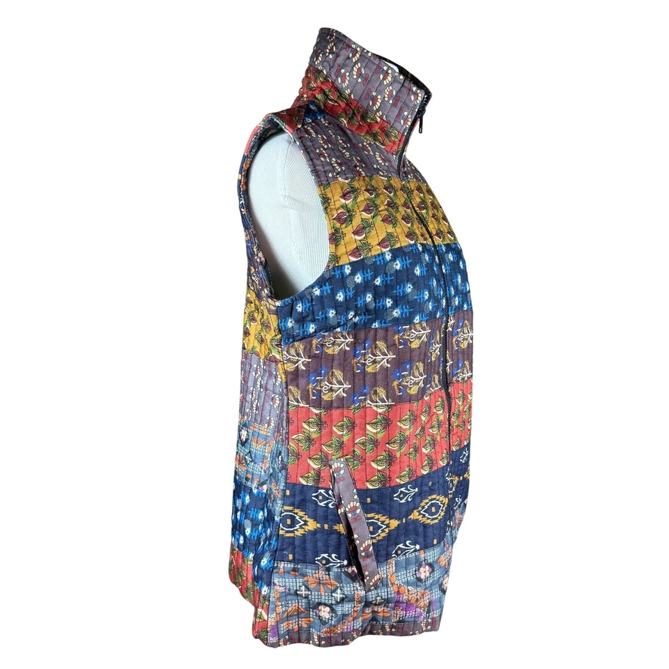 NEW Young Threads Patchwork Quilted Boho Cottage Zipper Vest Small Multicolor - Image 4 of 4