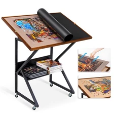 Jigsaw Puzzle Table with Cover and Angle & Height Adjustment, Detachable Doub...