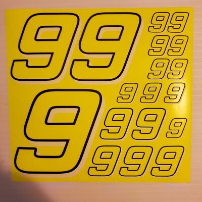 #9's Fluorescent Yellow w/Wh.-Black Racing Numbers Vinyl Decal Sheet 1/10-1/12