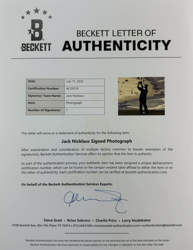 FOTO 11x14 firmada por Jack Nicklaus autografiada Beckett Bas Loa AC25019 - Imagen 2 de 2