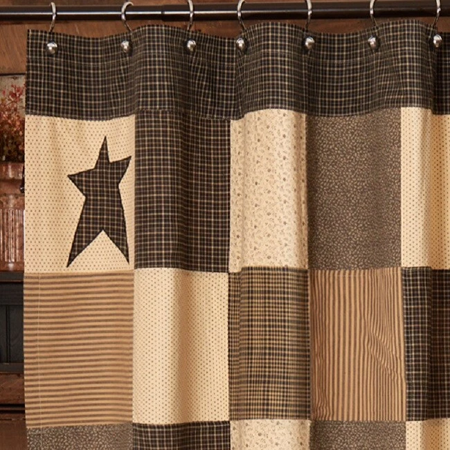 Cortina de ducha Kettle Grove Primitive Star Country Crow retazos negros y tostados Foto 4 de 4
