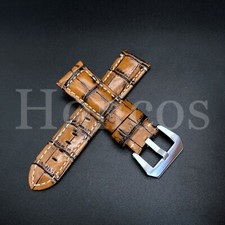 Unique Brown Genuine Leather Crocodile Alligator Pattern Watch Strap Band 20mm