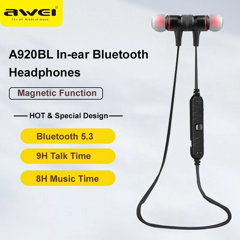 Awei A920BL Magnetic Bluetooth Headset Neck Ear Head Running Sports With Mic - Image 2 of 4
