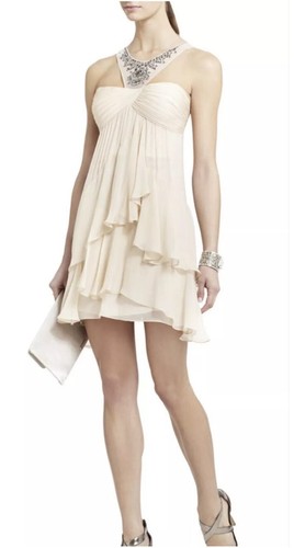 NWT BCBG MAXAZRIA JOYCE RHINESTONE DETAILS RUFFLE FIT & FLATE DRESS SZ 10 - Picture 6 of 11