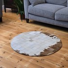 Round Cowhide Patchwork Rug, Designer Rug, Handmade Hair-On Fur Leather Rug