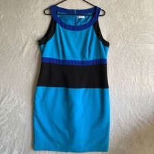 Calvin Klein Women's Dress Sheath Sleeveless Size Large Scuba Teal Color Block