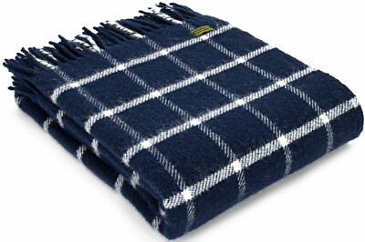 TWEEDMILL TEXTILES 100% Wolle Sofadecke KARIERT KARIERT MARINE BLAU CREME ÜBERWURF