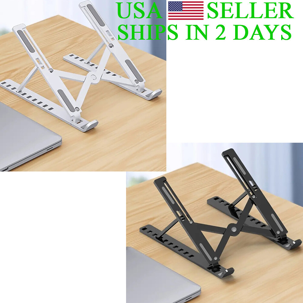 Portable Single-Fork Folding Laptop Stand with Cooling Base for Desktop & Tablet