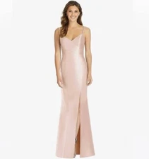 ALFRED SUNG D758 Satin Trumpet Gown Sweetheart Neck Sz 8 Dress Cameo Pink