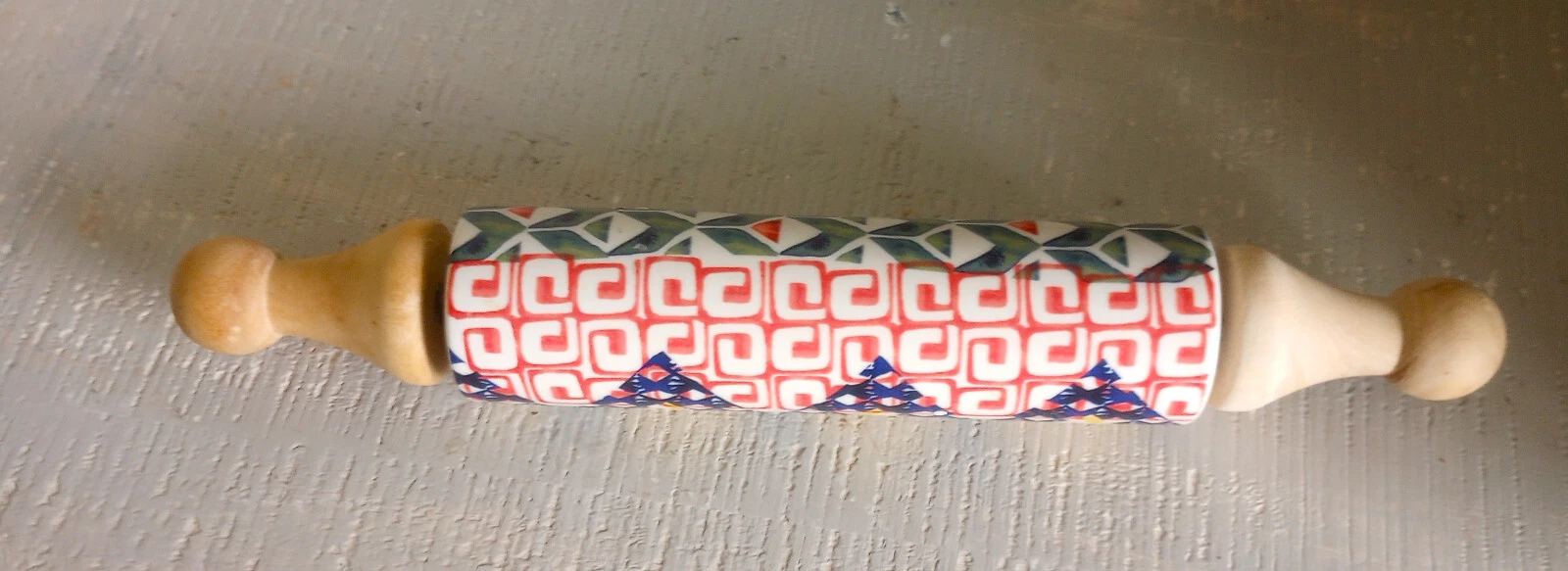 Anthropologie Ceramic & Wood Rolling Pin Geometric Design