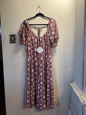 NEW Knox Rose Dress Women's Size XS Short Sleeve Midi A-Line - Cognac Paisley