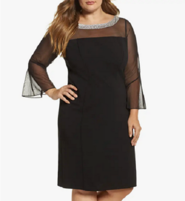 alex evenings women's long shift dress illusion neckline Alex Evenings Black Cold Shoulder Gown main image 1