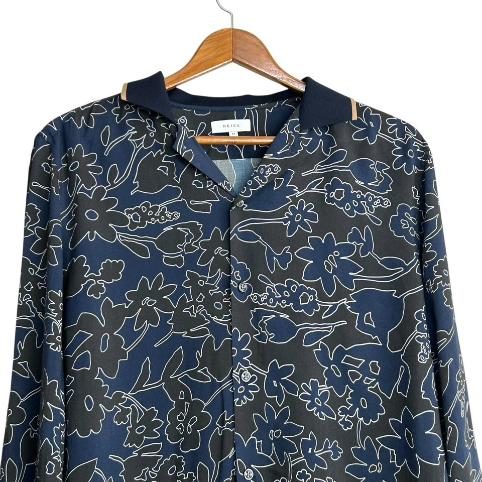 Camisa REISS Majesty Tejida Borde Ombre Floral Para Hombre Talla Mediana Azul Abotonada Foto 2 de 4
