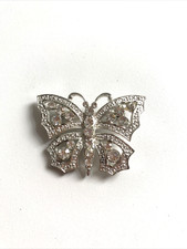 Vintage Avon Butterfly Brooch Pin White Colourless Glass Silver Tone Costume 3cm