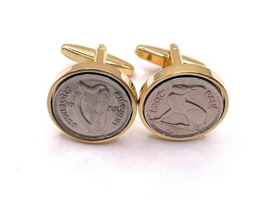 1935 Lucky Irish Threepence 3d 91st Birthday Coin Cufflinks Heads @ Tails Gold P