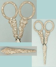 Ornate Antique Sterling Silver Scissors w/ Sheath * English * Circa 1840