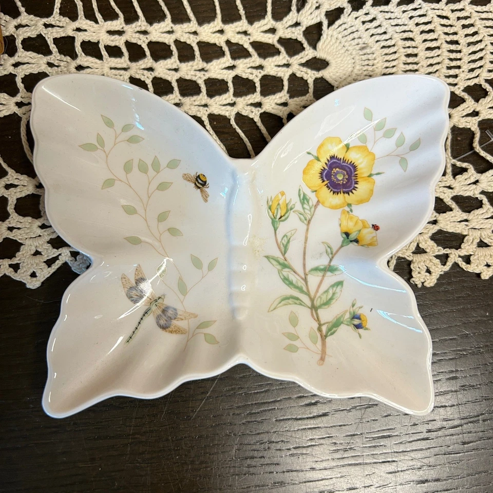 Bandeja de Plato Decorativa Lenox Mariposa Prado Flor Amarilla Libélula Abeja Ladybug Foto 2 de 4