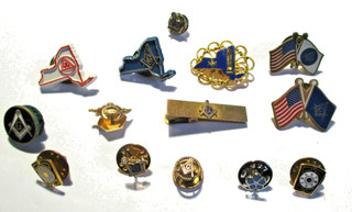 13 Vintage Freemason Pins & Tie Clip
