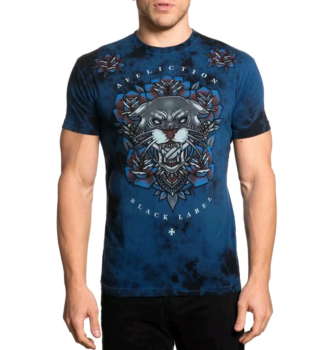 Affliction Men's T-Shirt - Vanish Black/Orange, 100% Cotton Regular Fit