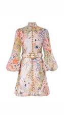 Zimmermann Illustration Mini Dress Size 1 AU 10/ US 6 Linen Belted Floral