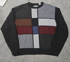 VTG Bachrach Sweater Mens L Gray Red Geometric Pullover Grandpa Italy Wool Blend