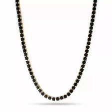 18ct Black Lab Created Diamond Tennis Necklace 14k Gold 20 In Yellow Gold Plated