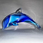 Vintage Murano-Style BLUE SHADES Hand Blown Glass Arching Dolphin Figurine 6”